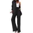thumbnail image 4 of Women'S Solid Color Collared Blouse and High Waist Pants Two Piece Set Fashion, 4 of 9