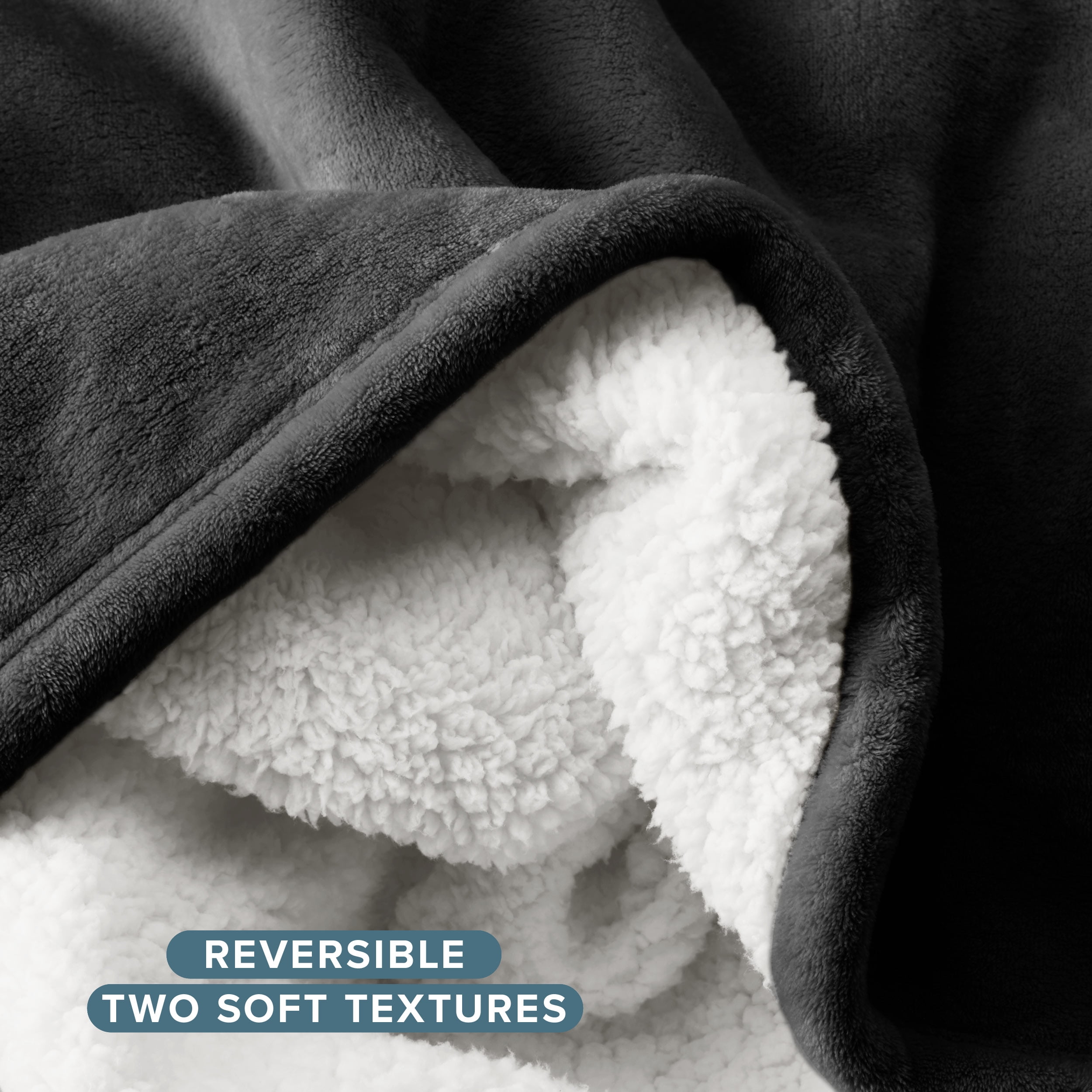 Bare Home Plush Sherpa Bed Blanket - Fluffy & Soft - Reversible - Lightweight - Full/Queen, Black