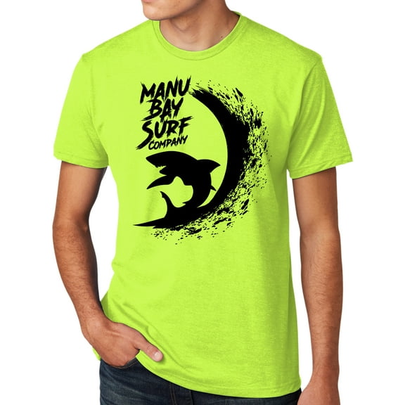 Manu Bay Surf Company BLACK SHARK Mens High Visibility Surfing T-shirt, Medium Neon Yellow