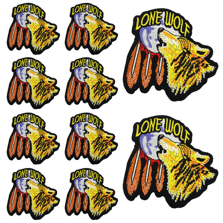 10Pcs Lone Wolf Howling Moon Embroidered Patch with Hook and Loop Backing, Tribal Feather Western Applique Badge for Vests, Jackets, Backpacks, and Clothing