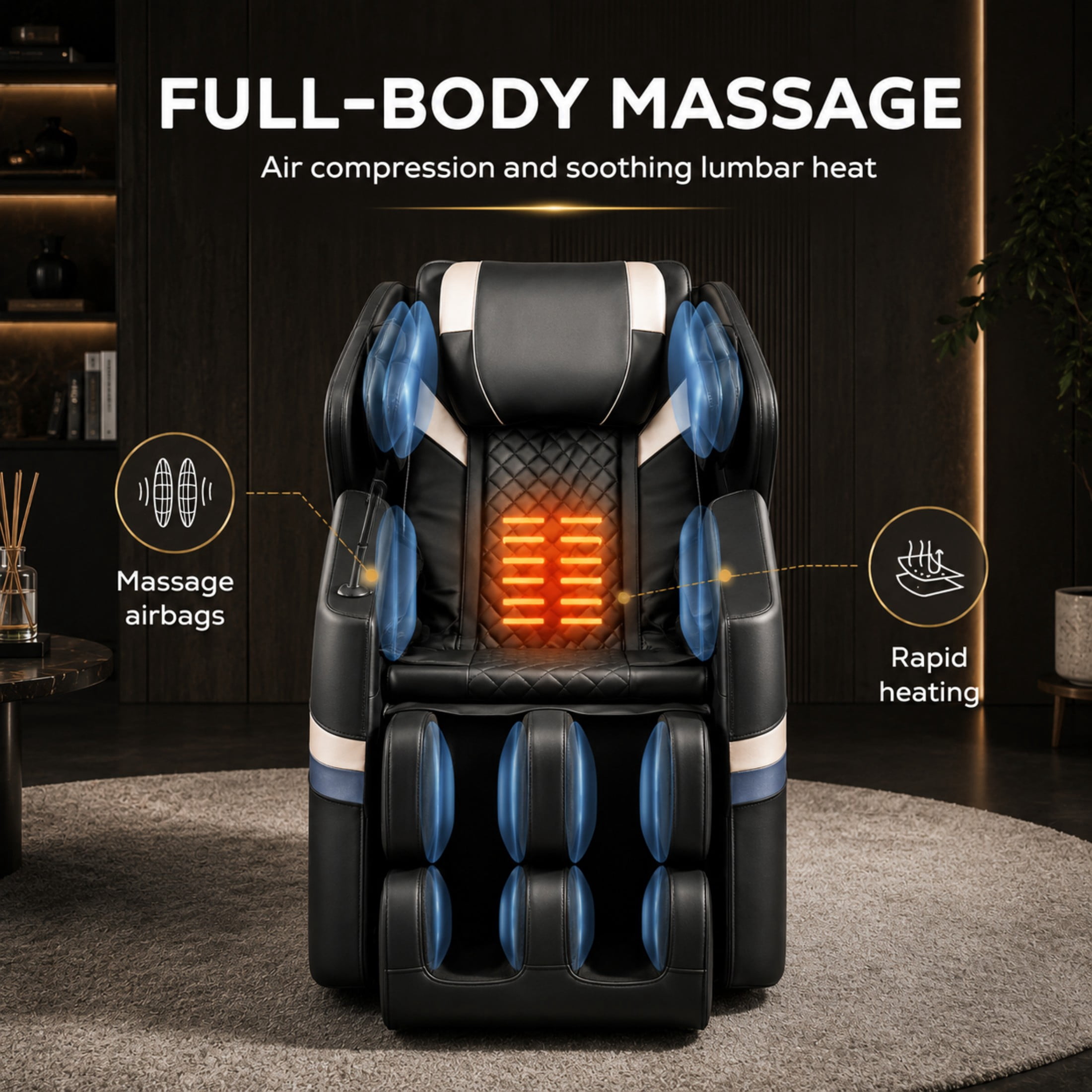 Aenkyo Full Body Zero Gravity Massage Chair Recliner with 8 Fixed Rollers and Foot Massage, Black