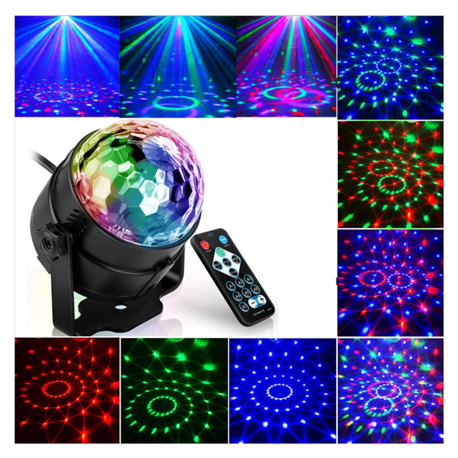 Disco Ball DJ Party Lights Sound Activated Rotating RGB LED Stage Lights Strobe Beam Party Club Bar Xmas Birthday Wedding Show ,Easy to Install