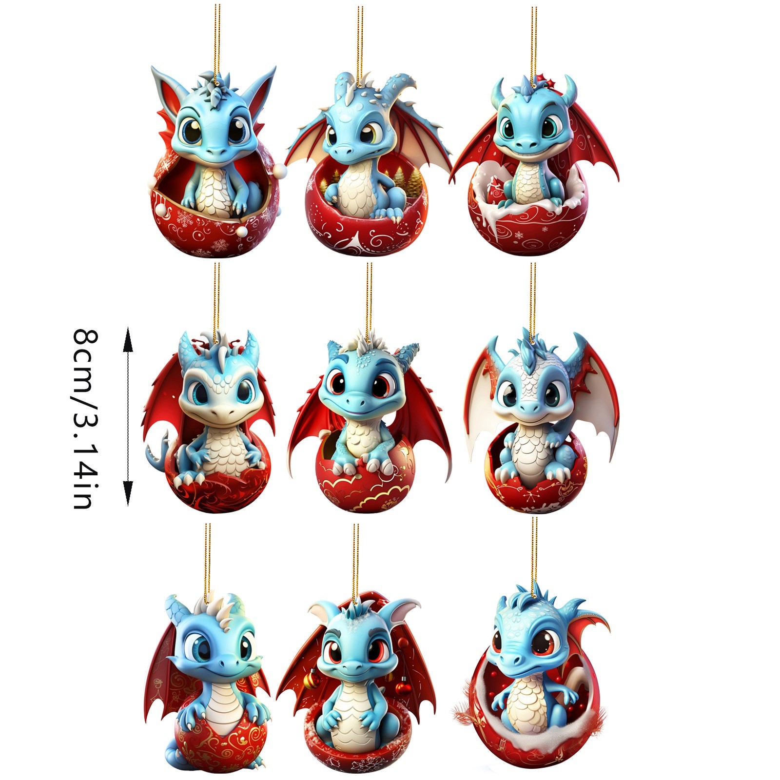 2D Christmas Blue And Red Dragon Baby Pendant Christmas Cartoon Cute ...