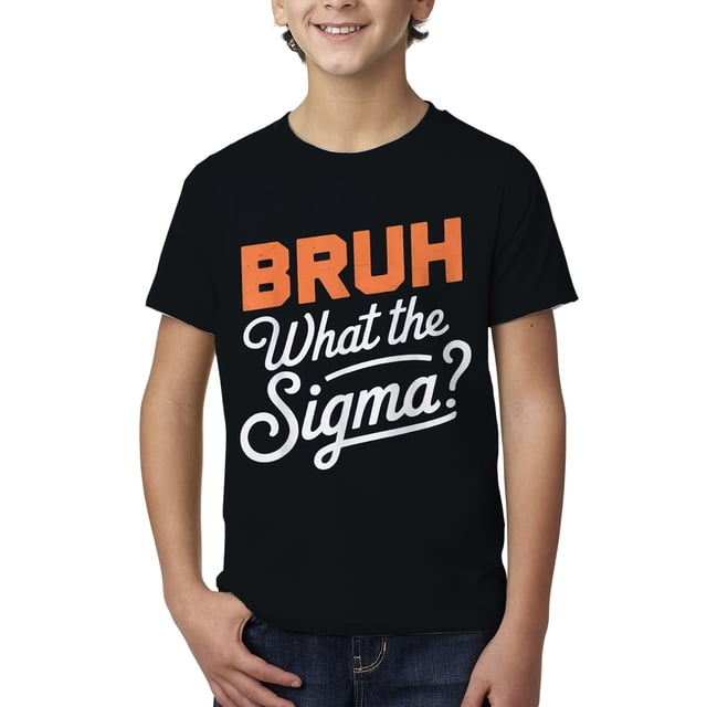 Humorous "Bruh, What the Sigma?" Quote T-Shirt for Boys - Casual Crew Neck Short Sleeve Tee, Ideal Summer Gift for Youngsters, Cute Shirts