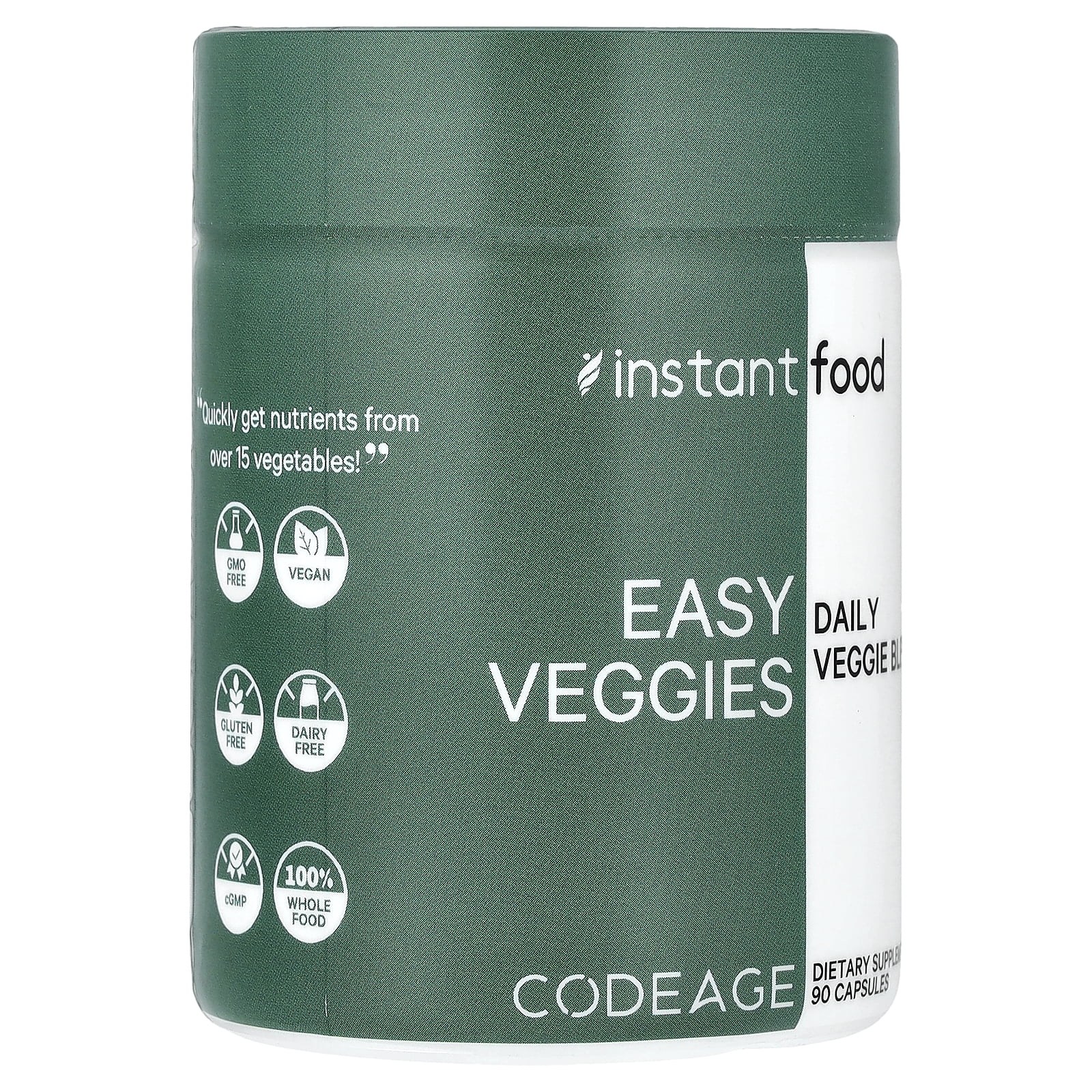 Codeage Instantfood Easy Veggies, Whole Food Greens Vitamins, Vegetables & Minerals Capsule, 90 Ct