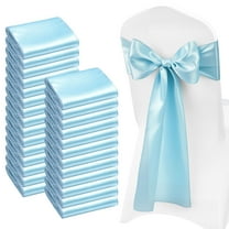 KFFKFF 100PCS Satin Chair Sashes, 7 x 108 inch Light Blue Ribbon Ties, Ideal for Wedding, Baby Shower, Party, Banquet, and Chair Cover Decorations