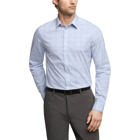 Calvin Klein Men's Dress Shirt Steel  Regular Fit Navy Blue Multi M 15.5 32-33