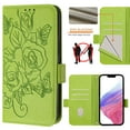 thumbnail image 6 of Designed for iPhone 16e Case Wallet, Women Flip Folio Cover with Embossed PU Leather Stand Credit Card Holders Slots Wrist Strap + Shoulder Strap Phone Case, RFID Blocking, Green, 6 of 12