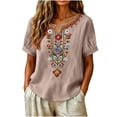 thumbnail image 2 of RQYYD Womens V Neck Floral Embroidered Short Sleeve Blouse Casual Loose Fit Tunic Top for Summer Daily Wear, 2 of 7