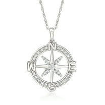 Ross-Simons 0.20 ct. t.w. Diamond Compass Pendant Necklace in Sterling Silver, Women's, Adult