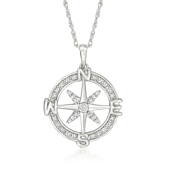 Ross-Simons 0.20 ct. t.w. Diamond Compass Pendant Necklace in Sterling Silver, Women's, Adult