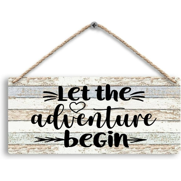 Zomyto Let the Adventure Begin Hanging Wooden Signs 12x6, Rustic Adventure Cabin Camper Home RV Wall Decor, Camp Camping Lovers Adventure Home Decor Gifts for Campers RV Travelers Women Men