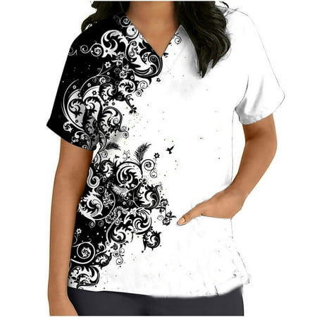 

Up to 30% off Clearance! Zanvin Women Scrub Tops Womens Summer Short Sleeve V-neck Tops Uniform Printed Pockets Nursing Blouse Multicolor XXL On Clearance!