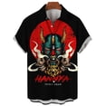 thumbnail image 4 of Camisas hawaianas casuales para hombre, blusa con botones de gran tamaño con estampado 3D de samurái japonés y terror vintage de manga corta para exteriores y calle, 4 of 5