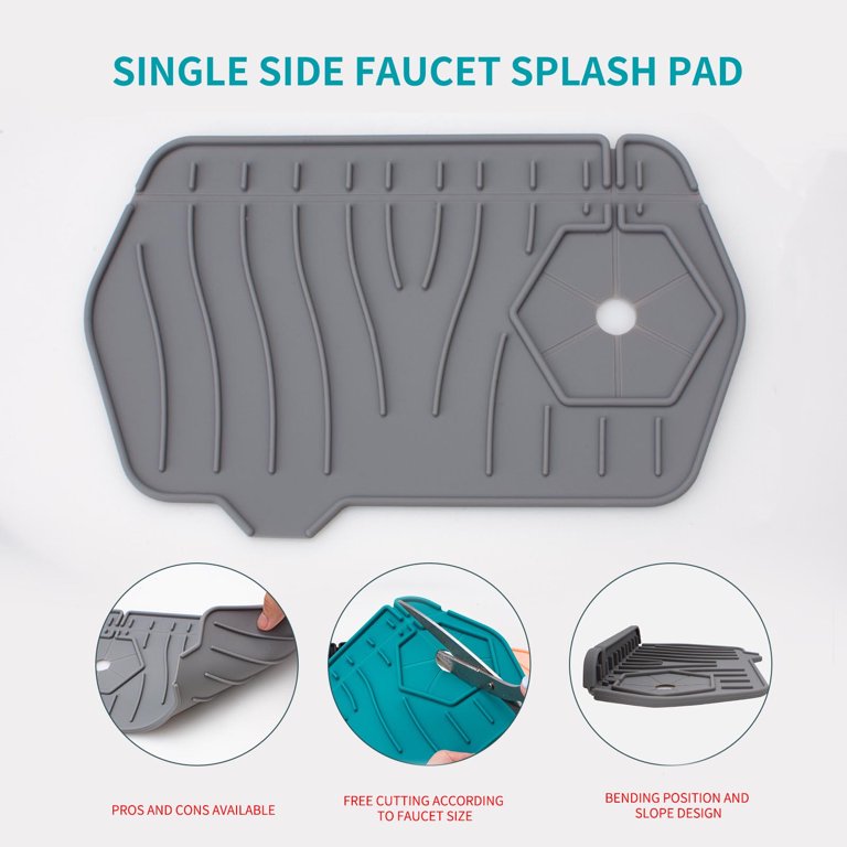 17.7 Inch Silicone Kitchen Sink Faucet Mat & Drip Tray | Splash Guard For Countertops (Grey, 17.7"x5.5")