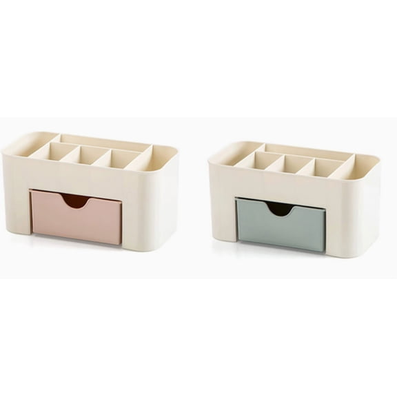 2Pcs Makeup Drawer Organizer(Blue and Pink), Countertop Skincare Organizer for Bathroom – Makeup Drawer Organizer for Vanity with Brush Holder – Large Capacity Cosmetic Makeup Storage Organizer