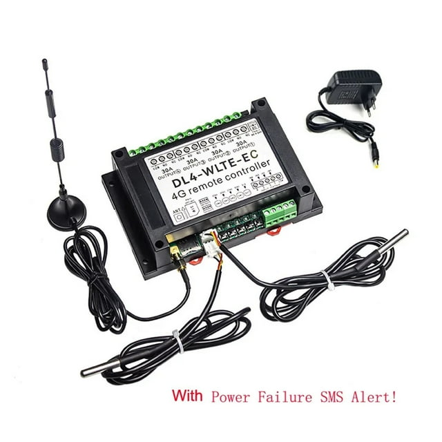 Smart GSM 4G LTE 4Channel Controller DL4 SMS Remote ON/OFF 30A Big Power Relay Switch Temperature Monitor Power Failure Alarm ,Easy to Install