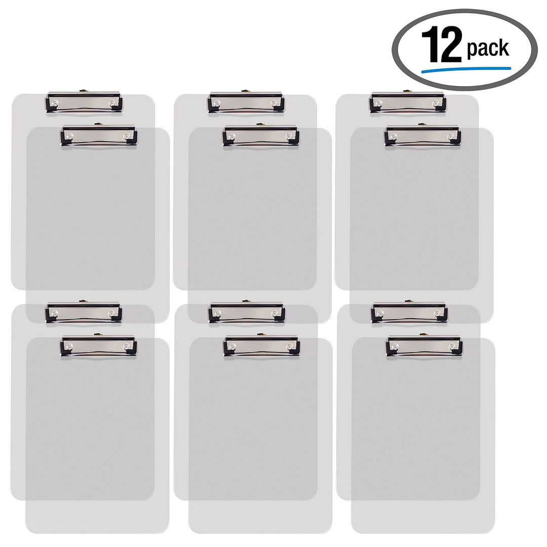 Clear Plastic Clipboards, 12 Pack, Durable, 12.5 x 9 Inch, Low Profile