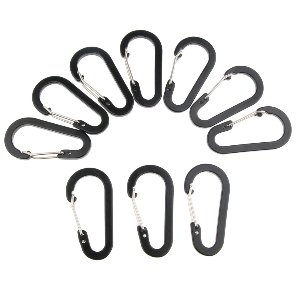 10Pcs Aluminum Carabiner Clip Spring Loaded Carabina Black
