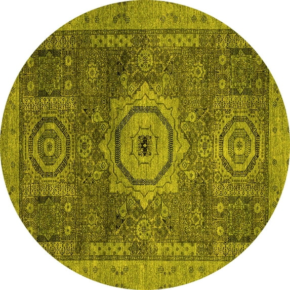 Ahgly Company Indoor Round Abstract Yellow Modern Area Rugs, 7' Round