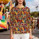 thumbnail image 4 of Xuyuer Mardi Gras Printed Shirt - Ladies' 3/4 Sleeve Crewneck Top for Festival Celebrations, Carnival Themed Parties, Vibrant Holiday Seasonal Fashion & Eye-Catching Parade Ready Apparel, 4 of 9