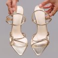 thumbnail image 2 of Modisza Women's Stiletto Heel Sandals Strappy Leather Ankle Strap Party Sandal Summer Pointed Toe Dressy Wedding Heels Gold Size 5.5, 2 of 6