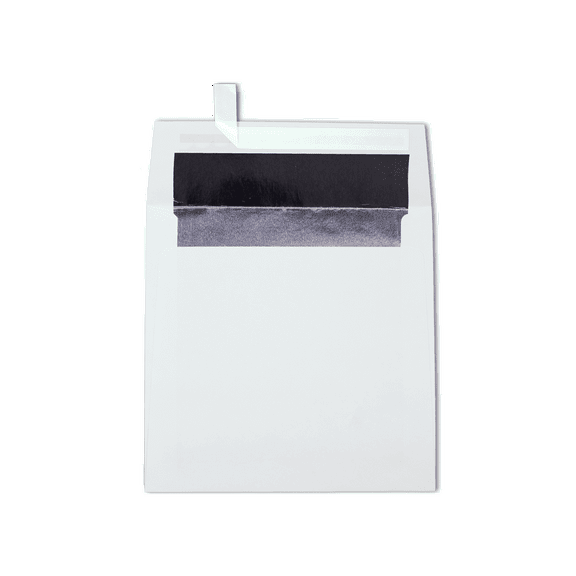 LUXPaper 6 1/2 x 6 1/2 Foil Lined Square Envelopes w/Peel & Press, White w/Silver LUX Lining, 50/Pack