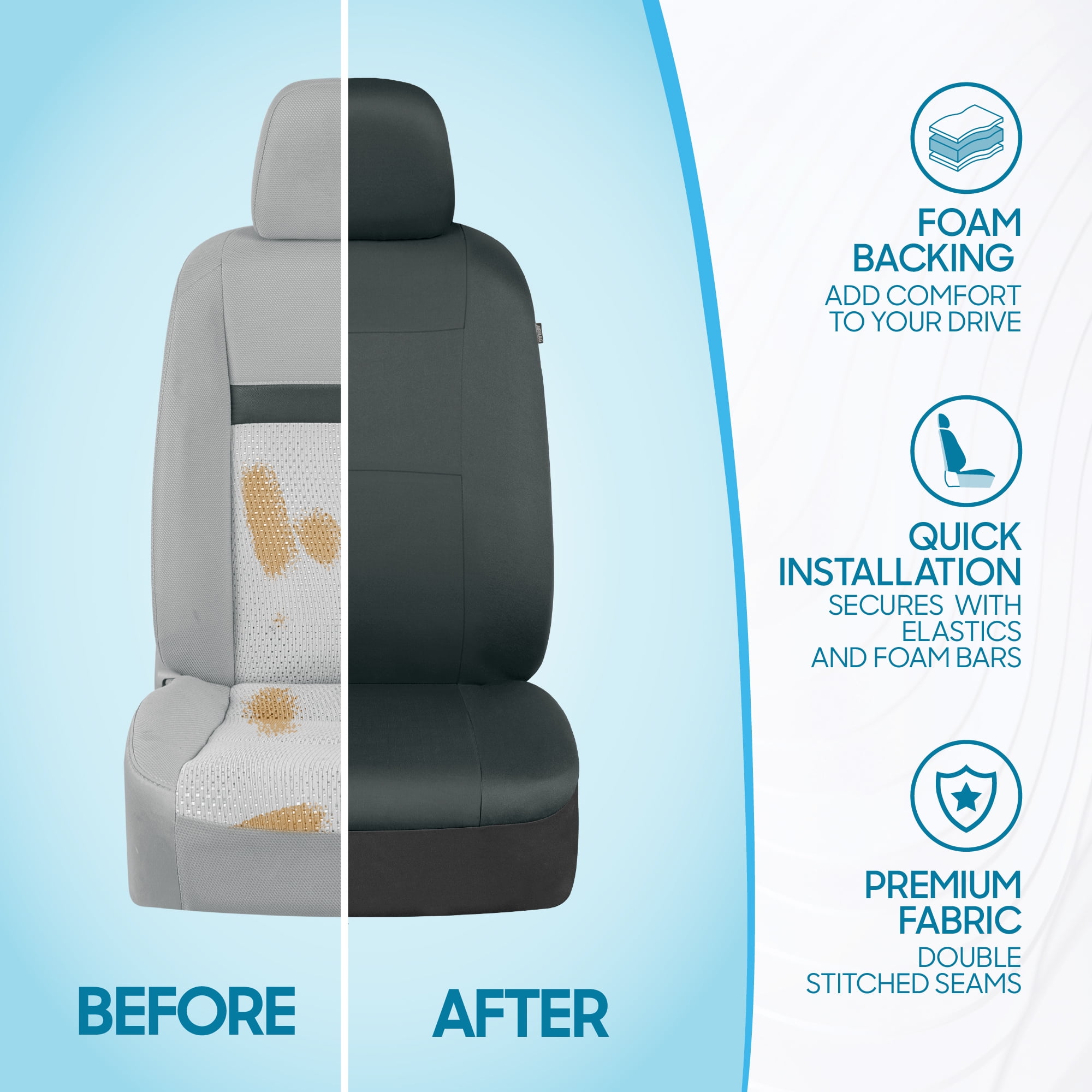 BDK PolyPro Car Seat Covers Full Set in Solid Charcoal – Front and Rear Split Bench Seat Covers for Cars, Easy to Install, Accessories for Auto Trucks Van SUV