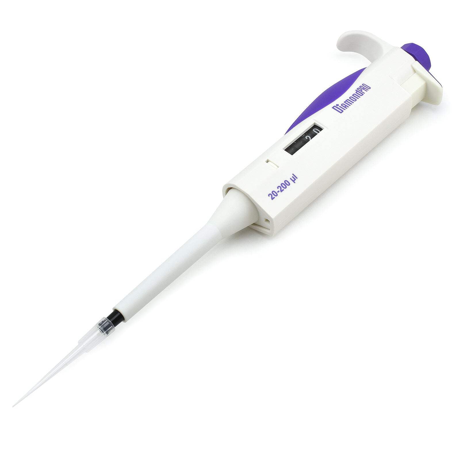 Globe Scientific Diamond PRO 3311-200 Adjustable Volµme Research Micropipette, 20-200µL Volume, Lavender