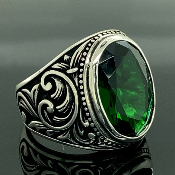 Men Handmade Ring , Green Stone Ring , Emerald Stone Ring , Sterling Silver Vintage Ring , Men Silver Jewelry , Anniversary Gifts for Hims