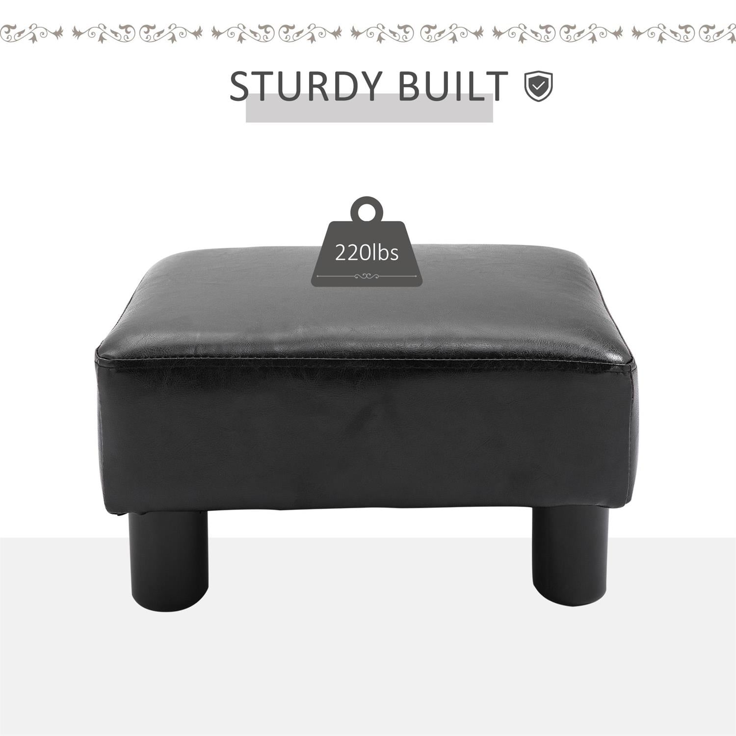 Demi Bonn 15" Foot Rest Ottoman, Compact Stool with Faux Leather & Padded Foam, Comfy Stool with Plastic Legs, Black
