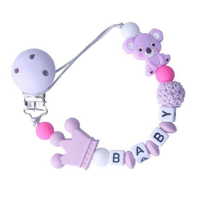 Cadena de silicona para mordedores de bebés, relajante, bonita y segura, con cuentas para recién nacidos, color morado