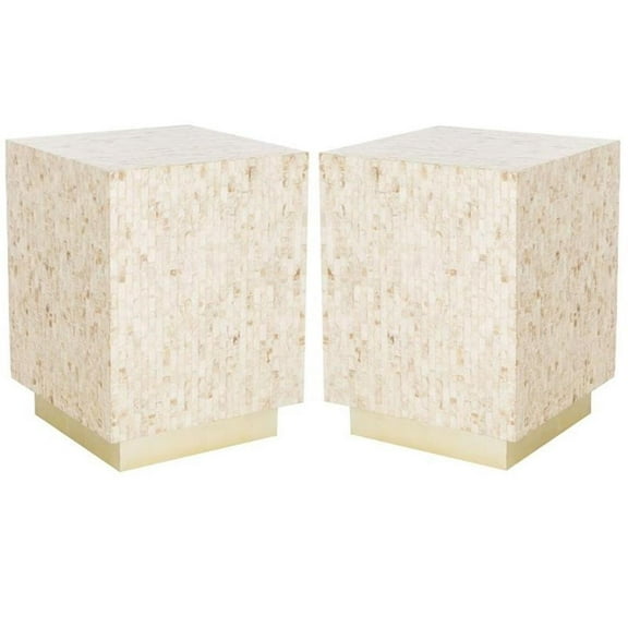 Home Square 14" Square Accent End Table in Beige and Gold - Set of 2