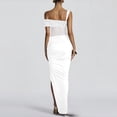 thumbnail image 7 of LNWUY Off One Shoulder Maxi Wedding Guest Dresses Ruched Bodycon Cut Out Mesh Slit Formal Cocktail Dress for Women White L, 7 of 7