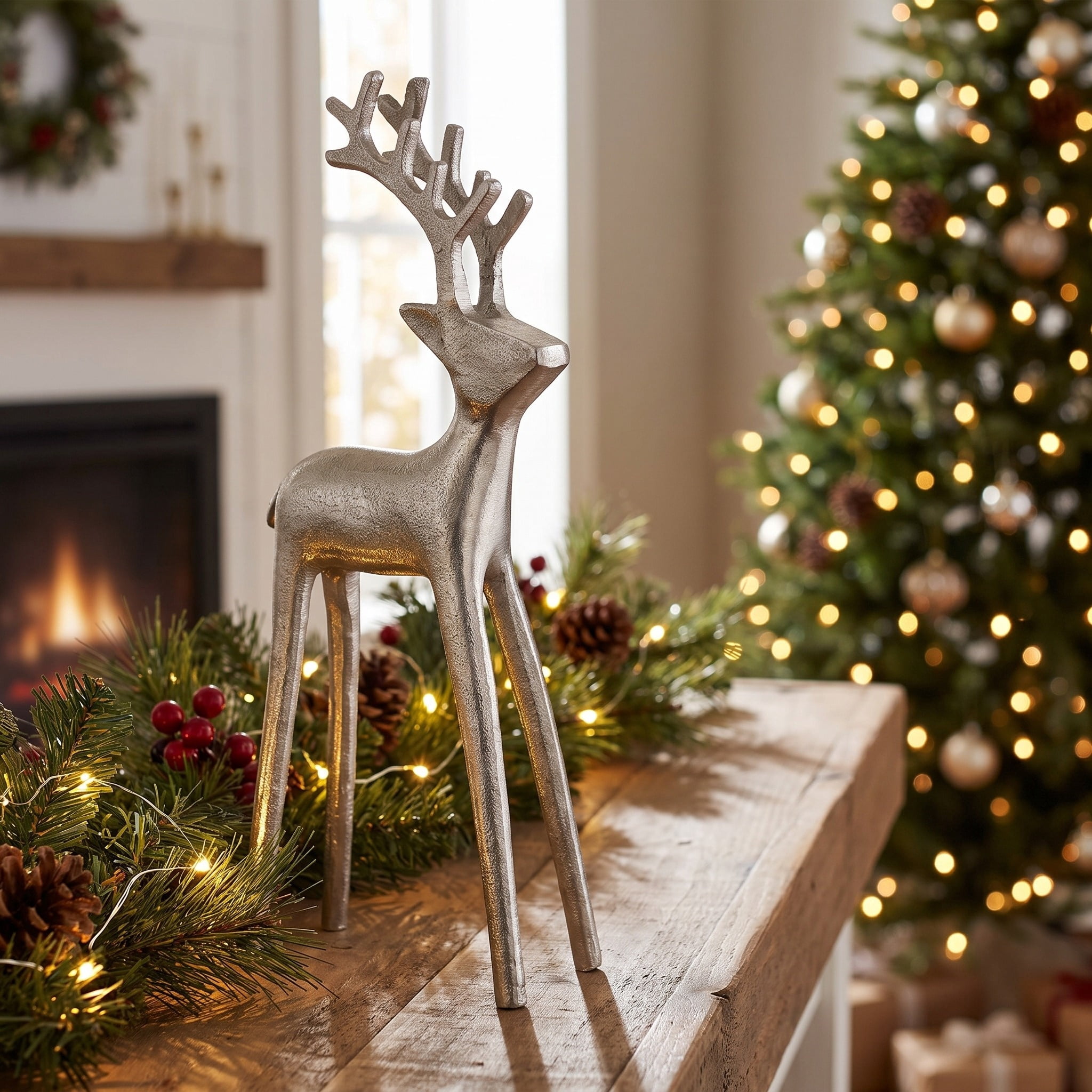 Metal Standing Deer Christmas Decoration, Pewter, 12.5", by Holiday Time