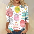 thumbnail image 2 of Women Easter&nbsp;shirt Bunny Eggs Printed Crew Neck T Shirt 3/4 Sleeve Casual Holiday Outfits Tunic Tops Trendy Loose Fit Tops, #01 Sky Blue, XL, 2 of 7