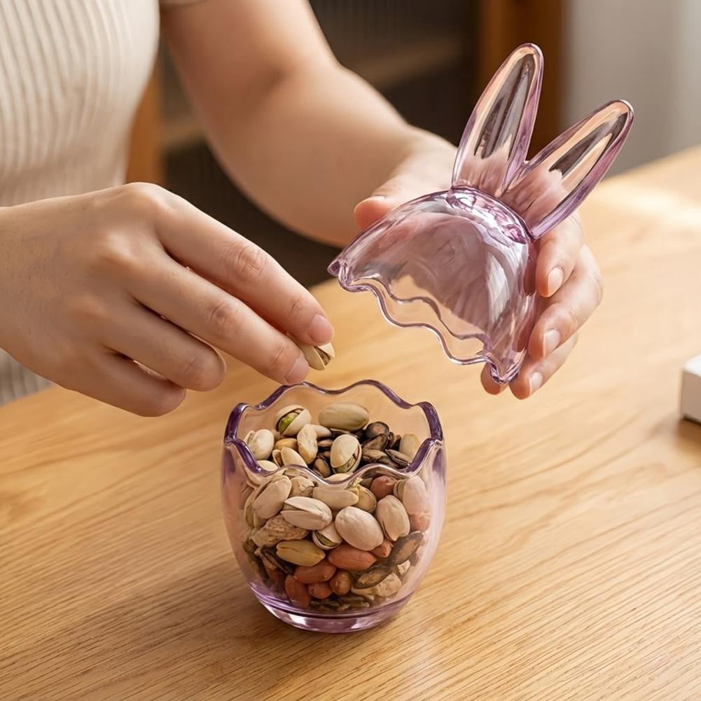 2 Pcs Easter Bunny Ears Glass Candy Jar - Clear Egg Shaped Storage Jars with Removable Lids, Decorative Food Container for Party Treats, Candles & Home Pantry Organization