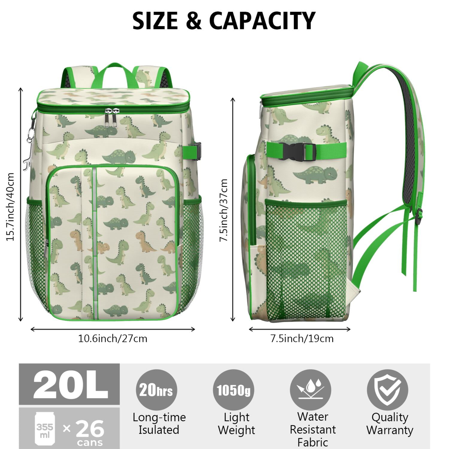 Travel Cooler Bag - Cartoon Dinosaurs Camping Beer Cooler Backpack with Bottle Opener- Waterproof Insulated Picnic Backpacks - Cooler Bag for Beach