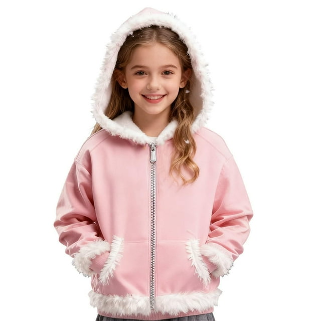 Childrens Top,Casual Solid Color Girls Pocket Hooded Zipper Long Sleeve for Kids