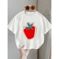 thumbnail image 1 of T-Shirt à Manches Courtes pour Fille - Imprimé Fraise, Haut Décontracté / Tissu Extensible Doux, Col Rond, Lavable en Machine / Tenue Décontractée Printemps Été, Vêtement Facile d'Entretien / Design Amusant / Style Chandail, 1 of 6