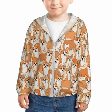 

Lukts Corgi Animal Print Children s Long-Sleeved Sun Protection Clothing Hooded Sweatshirts for Boys and Girls Outdoor Sports-18 Months