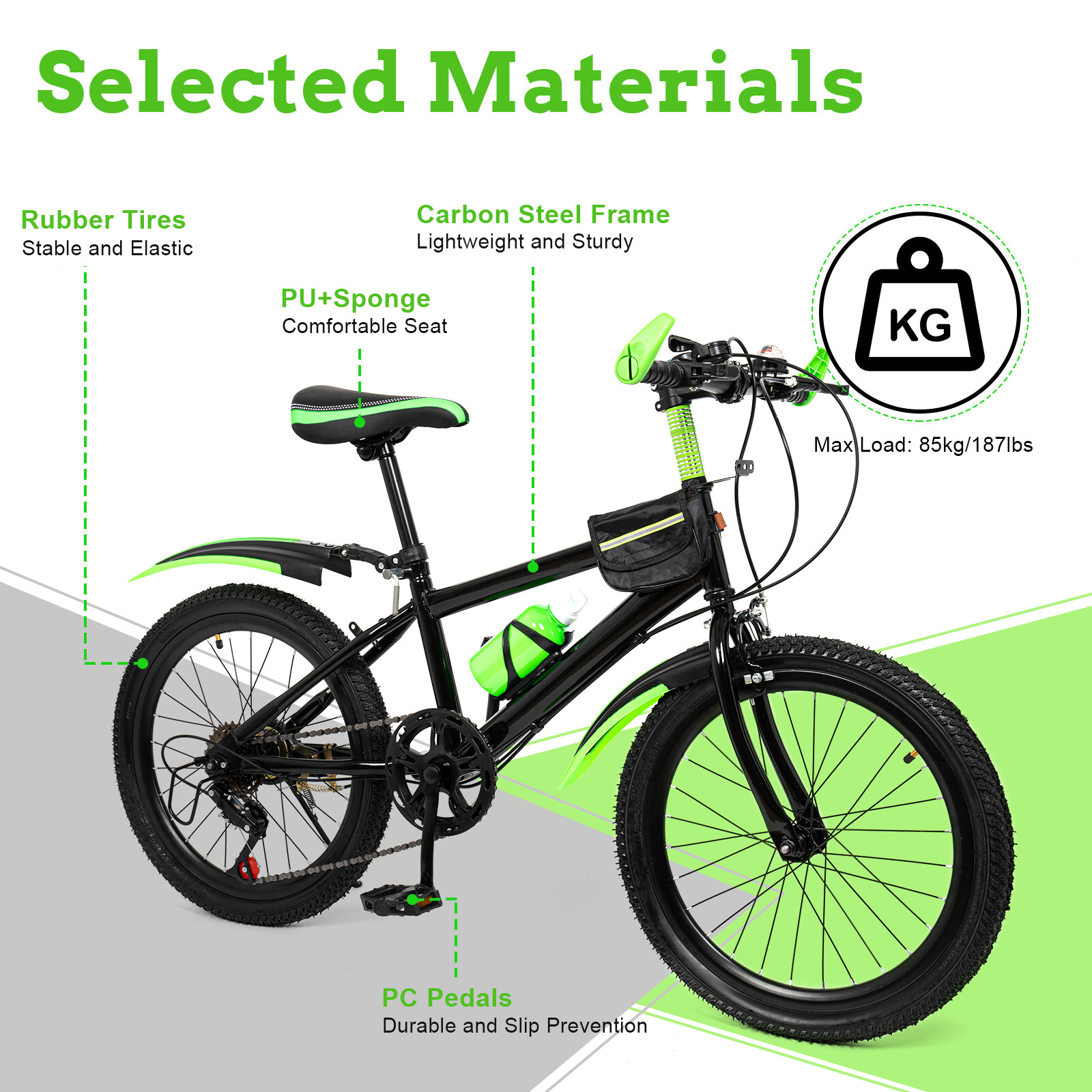 20" Mountain Bike 7 Speed Front and Rear Dual Disc Brake City Bike Height Adjustable Bicycle