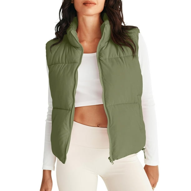 Chaquetas y abrigos casuales sin mangas y sin capucha para mujer, abrigo de invierno acolchado con cuello alto y cremallera, chaleco acolchado con bolsillos, abrigo para mujer