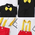 thumbnail image 6 of IBTOM CASTLE Toddler Baby Boys Gentleman Birthday Outfits Necktie Shirt + Suspender + Short Pants Clothes Set for Cake Smash 9-12 Months Black + Yellow, 6 of 6