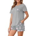 thumbnail image 5 of DremFish Women's Pajamas Sets Short Sleeve Lounge Sets Sleepwear Casual 2 Piece Pjs with Pockets, 5 of 7