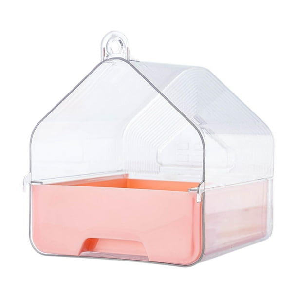 Jaula para pájaros, bandeja de ducha de agua para loros, fácil de instalar, para pájaros pequeños. Rosa