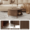 thumbnail image 3 of JOINICE Round Coffee Table with Storage and Sliding Door,Mid Century Modern Wooden Center Table,for Living Room,Walnut, 3 of 6