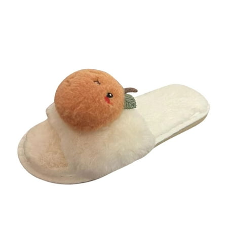 

ZTTD Ladies Fashion Cartoon Fruit Decoration Open Toe Warm Woolly Flat Cotton Slippers Women s Slipper A