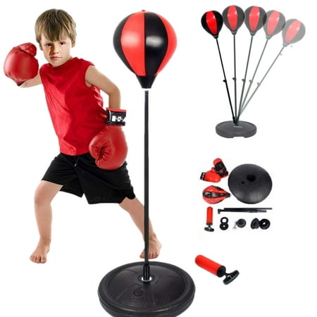 Yosoo Punching Box Set for Kids,Boxing Ball Set with Boxing Punch & Play Free-Standing Punching Bag,Punching Boxing Gloves, Hand Pump & Adjustable Height Stand for