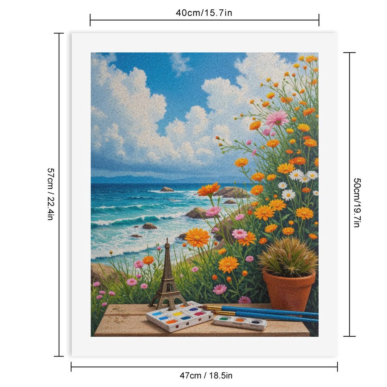 Paint By Numbers Kit for Adults Beginner - Ocean Flowers Art Supplies Paris Scene DIY Canvas Painting Kits for Adults, Frameless Paint By Number for Adults for Home Wall Decor 16x20 Inch